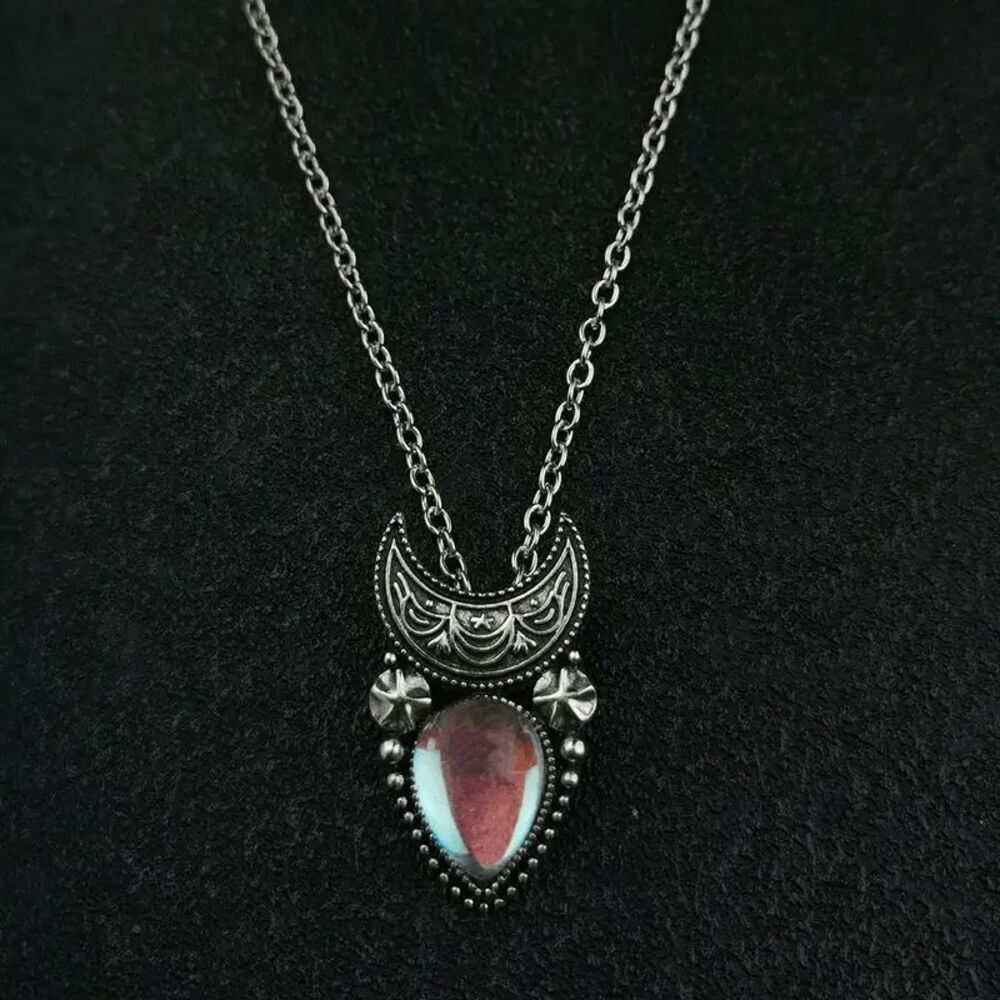 Boho Crescent Moon Moonstone Star Waterdrop Pendant Necklace